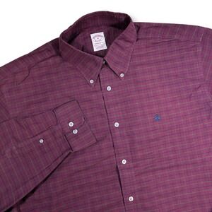 Brooks Brothers Madison Fit‎ Plaid Button Down Shirt Mens XL Stretch Cotton Red